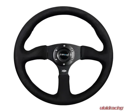 NRG Reinforced Steering Wheel 350mm Sport Leather Racing 2.5 Inch Deep Comfort Grip 4mm matte black spoke with Alcantara finish - RST-023MB-SA