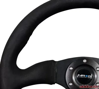 NRG Reinforced Steering Wheel 350mm Sport Leather Racing 2.5 Inch Deep Comfort Grip 4mm matte black spoke with Alcantara finish - RST-023MB-SA