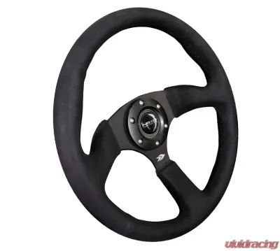 NRG Reinforced Steering Wheel 350mm Sport Leather Racing 2.5 Inch Deep Comfort Grip 4mm matte black spoke with Alcantara finish - RST-023MB-SA