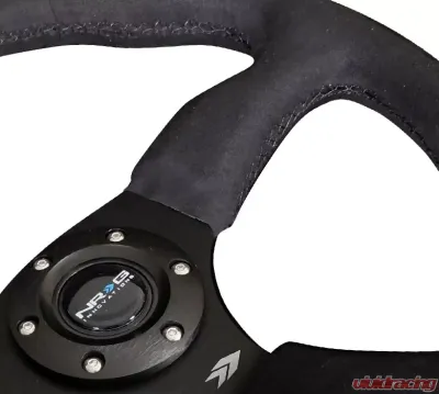 NRG Reinforced Steering Wheel 350mm Sport Leather Racing 2.5 Inch Deep Comfort Grip 4mm matte black spoke with Alcantara finish - RST-023MB-SA