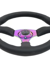 NRG Reinforced Steering Wheel 350mm Sport Leather Racing 2.5 Inch Deep Comfort Grip 4mm metal neochrome spoke                                     - RST-023MC-R - Image 3