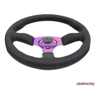 NRG Reinforced Steering Wheel 350mm Sport Leather Racing 2.5 Inch Deep Comfort Grip 4mm metal neochrome spoke - RST-023MC-R