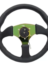 NRG Reinforced Steering Wheel 350mm Sport Leather Racing 2.5 Inch Deep Comfort Grip 4mm metal neochrome spoke                                     - RST-023MC-R - Image 4