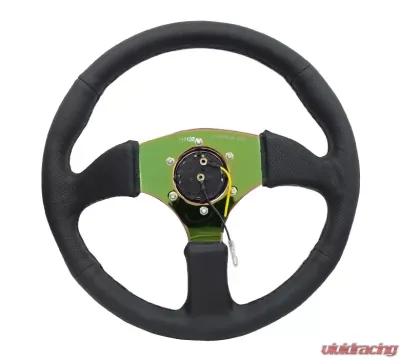 NRG Reinforced Steering Wheel 350mm Sport Leather Racing 2.5 Inch Deep Comfort Grip 4mm metal neochrome spoke - RST-023MC-R