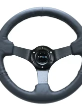 NRG Reinforced Steering Wheel 330mm Sport Leather Racing 3 Inch Deep Comfort Grip 4mm matte black spoke with criss cross stitching                                     - RST-033BK-R - Image 3