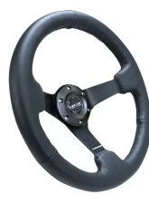 NRG Reinforced Steering Wheel 330mm Sport Leather Racing 3 Inch Deep Comfort Grip 4mm matte black spoke with criss cross stitching                                     - RST-033BK-R - Image 2