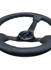 NRG Reinforced Steering Wheel 330mm Sport Leather Racing 3 Inch Deep Comfort Grip 4mm matte black spoke with criss cross stitching                                     - RST-033BK-R - Image 3