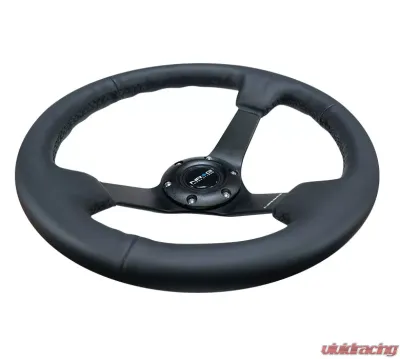 NRG Reinforced Steering Wheel 330mm Sport Leather Racing 3 Inch Deep Comfort Grip 4mm matte black spoke with criss cross stitching - RST-033BK-R