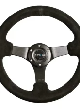 NRG Reinforced Steering Wheel 330mm Sport Suede Racing 3 Inch Deep Comfort Grip 4mm matte black spoke with criss cross stitching                                     - RST-033BK-S - Image 4