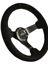 NRG Reinforced Steering Wheel 330mm Sport Suede Racing 3 Inch Deep Comfort Grip 4mm matte black spoke with criss cross stitching                                     - RST-033BK-S - Image 2