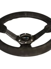 NRG Reinforced Steering Wheel 330mm Sport Suede Racing 3 Inch Deep Comfort Grip 4mm matte black spoke with criss cross stitching                                     - RST-033BK-S - Image 3