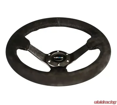 NRG Reinforced Steering Wheel 330mm Sport Suede Racing 3 Inch Deep Comfort Grip 4mm matte black spoke with criss cross stitching - RST-033BK-S