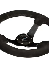 NRG Reinforced Steering Wheel 330mm Sport Suede Racing 3 Inch Deep Comfort Grip 4mm matte black spoke with criss cross stitching                                     - RST-033BK-S - Image 4