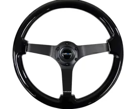 NRG Reinforced Steering Wheel 350mm Classic Black Wood Grain Wheel 3 Inch Deep 3-Spoke Center Black Chrome