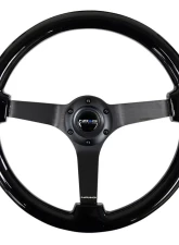 NRG Reinforced Steering Wheel 350mm Classic Black Wood Grain Wheel 3 Inch Deep 3-Spoke Center Black Chrome                                     - RST-036BK-BK - Image 3