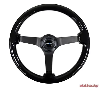 NRG Reinforced Steering Wheel 350mm Classic Black Wood Grain Wheel 3 Inch Deep 3-Spoke Center Black Chrome - RST-036BK-BK