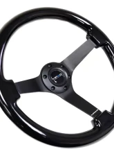 NRG Reinforced Steering Wheel 350mm Classic Black Wood Grain Wheel 3 Inch Deep 3-Spoke Center Black Chrome                                     - RST-036BK-BK - Image 2
