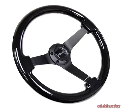 NRG Reinforced Steering Wheel 350mm Classic Black Wood Grain Wheel 3 Inch Deep 3-Spoke Center Black Chrome - RST-036BK-BK
