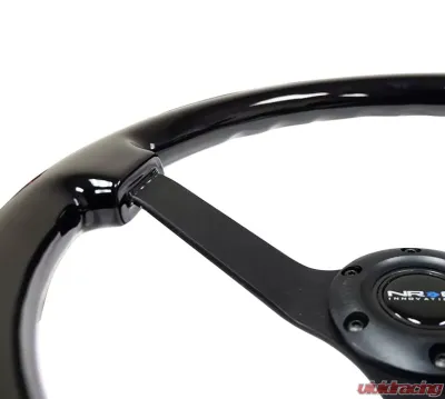 NRG Reinforced Steering Wheel 350mm Classic Black Wood Grain Wheel 3 Inch Deep 3-Spoke Center Black Chrome - RST-036BK-BK