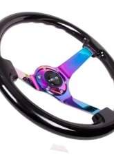 NRG Reinforced Steering Wheel 350mm Classic Black wood Grain Wheel 3 Inch Deep 3-Spoke Center Neochrome                                     - RST-036BK-MC - Image 2