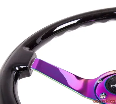 NRG Reinforced Steering Wheel 350mm Classic Black wood Grain Wheel 3 Inch Deep 3-Spoke Center Neochrome - RST-036BK-MC