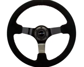 NRG Reinforced Sport Steering Wheel 350mm 3 Inch Deep black Suede with red Baseball Stitching Black Spoke
