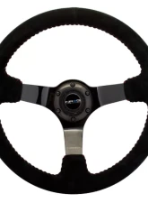 NRG Reinforced Sport Steering Wheel 350mm 3 Inch Deep black Suede with red Baseball Stitching Black Spoke                                     - RST-036BK-S - Image 3