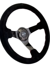NRG Reinforced Sport Steering Wheel 350mm 3 Inch Deep black Suede with red Baseball Stitching Black Spoke                                     - RST-036BK-S - Image 2