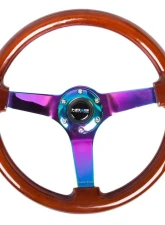 NRG Reinforced Steering Wheel 350mm Classic Dark Wood Grain Wheel 3 Inch Deep 4mm3-Spoke Center Neochrome                                     - RST-036BR-MC - Image 3