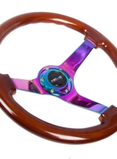 NRG Reinforced Steering Wheel 350mm Classic Dark Wood Grain Wheel 3 Inch Deep 4mm3-Spoke Center Neochrome                                     - RST-036BR-MC - Image 2