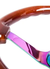 NRG Reinforced Steering Wheel 350mm Classic Dark Wood Grain Wheel 3 Inch Deep 4mm3-Spoke Center Neochrome                                     - RST-036BR-MC - Image 3