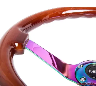 NRG Reinforced Steering Wheel 350mm Classic Dark Wood Grain Wheel 3 Inch Deep 4mm3-Spoke Center Neochrome - RST-036BR-MC