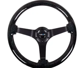 NRG Reinforced Steering Wheel 350mm Classic Black Sparkled Wood Grain Wheel 3 Inch Deep 4mm3-Spoke Center Black