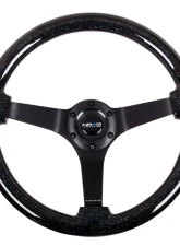 NRG Reinforced Steering Wheel 350mm Classic Black Sparkled Wood Grain Wheel 3 Inch Deep 4mm3-Spoke Center Black                                     - RST-036BSB-BK - Image 3