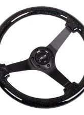 NRG Reinforced Steering Wheel 350mm Classic Black Sparkled Wood Grain Wheel 3 Inch Deep 4mm3-Spoke Center Black                                     - RST-036BSB-BK - Image 2