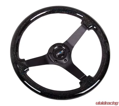 NRG Reinforced Steering Wheel 350mm Classic Black Sparkled Wood Grain Wheel 3 Inch Deep 4mm3-Spoke Center Black - RST-036BSB-BK
