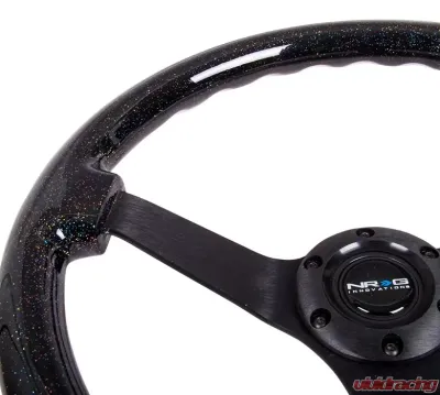 NRG Reinforced Steering Wheel 350mm Classic Black Sparkled Wood Grain Wheel 3 Inch Deep 4mm3-Spoke Center Black - RST-036BSB-BK