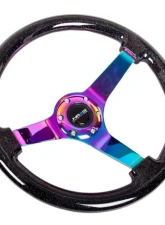 NRG Reinforced Steering Wheel 350mm Classic Black Sparkled Wood Grain Wheel 3 Inch Deep 4mm3-Spoke Center Neochrome                                     - RST-036BSB-MC - Image 2