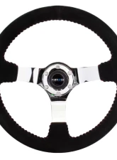NRG Reinforced Sport Steering Wheel 350mm 3 Inch Deep black Suede with red Baseball Stitching Chrome Spoke                                     - RST-036CH-S - Image 3