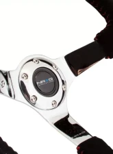 NRG Reinforced Sport Steering Wheel 350mm 3 Inch Deep black Suede with red Baseball Stitching Chrome Spoke                                     - RST-036CH-S - Image 3