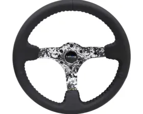 NRG Reinforced Sport Steering Wheel 350mm 3 Inch Deep Hydro Dipped Digital Camo 5mm spoke Black Leather Black Baseball Stitching