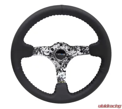 NRG Reinforced Sport Steering Wheel 350mm 3 Inch Deep Hydro Dipped Digital Camo 5mm spoke Black Leather Black Baseball Stitching - RST-036DC-R