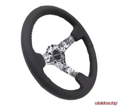NRG Reinforced Sport Steering Wheel 350mm 3 Inch Deep Hydro Dipped Digital Camo 5mm spoke Black Leather Black Baseball Stitching - RST-036DC-R