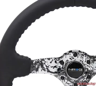 NRG Reinforced Sport Steering Wheel 350mm 3 Inch Deep Hydro Dipped Digital Camo 5mm spoke Black Leather Black Baseball Stitching - RST-036DC-R