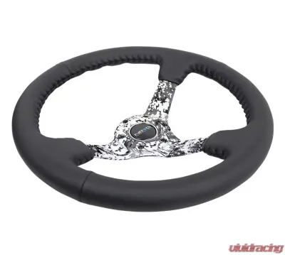 NRG Reinforced Sport Steering Wheel 350mm 3 Inch Deep Hydro Dipped Digital Camo 5mm spoke Black Leather Black Baseball Stitching - RST-036DC-R