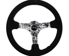 NRG Reinforced Sport Steering Wheel 350mm 3 Inch Deep Hydro Dipped Digital Camo 5mm spoke Black Suede Black Baseball Stitching