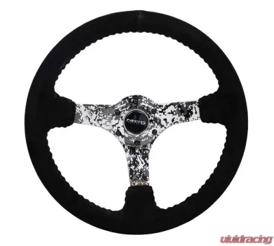 NRG Reinforced Sport Steering Wheel 350mm 3 Inch Deep Hydro Dipped Digital Camo 5mm spoke Black Suede Black Baseball Stitching - RST-036DC-S