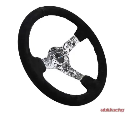 NRG Reinforced Sport Steering Wheel 350mm 3 Inch Deep Hydro Dipped Digital Camo 5mm spoke Black Suede Black Baseball Stitching - RST-036DC-S