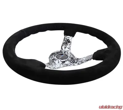 NRG Reinforced Sport Steering Wheel 350mm 3 Inch Deep Hydro Dipped Digital Camo 5mm spoke Black Suede Black Baseball Stitching - RST-036DC-S