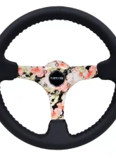 NRG Reinforced Sport Steering Wheel 350mm 3 Inch Deep Hydro Dipped Tropical Floral 5mm spoke Black Leather Black Baseball Stitching                                     - RST-036FL-R - Image 3
